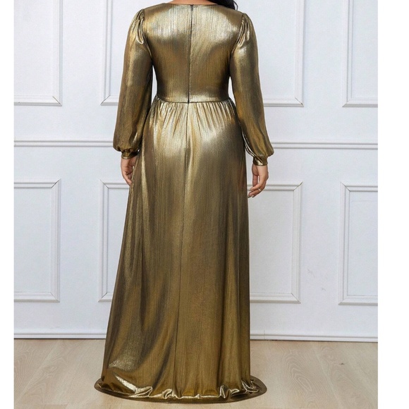 Plus Plunging Neckline High Waisted Split Thigh Wedding Party Formal Dress - Picture 5 of 9